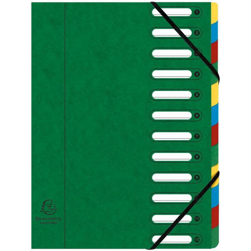 Trieur HARMONIKA® à fenêtres avec élastiques véritable carte lustrée 12 compartiments