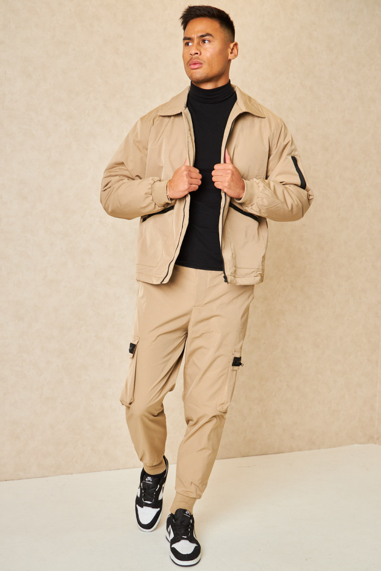 Ensemble 2 pièces blouson + pantalon de jogging beige foncé
