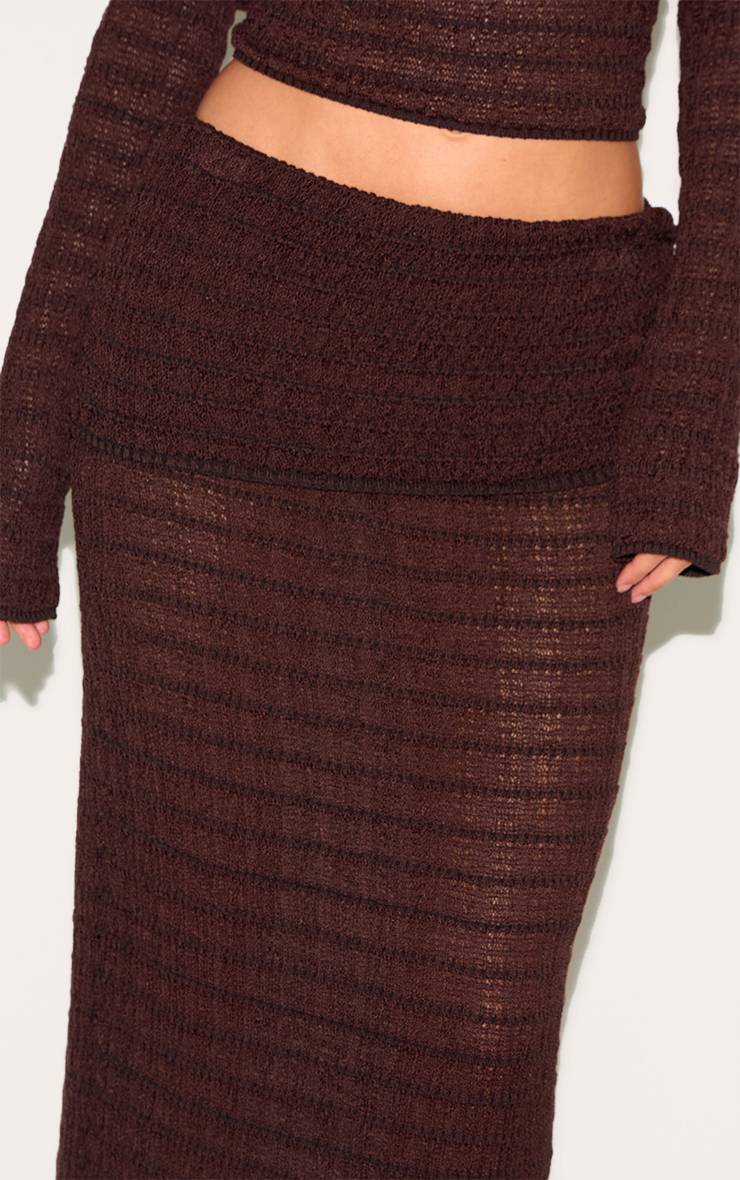 Chocolat Jupe Longue En Maille Texturée À Taille Repliée