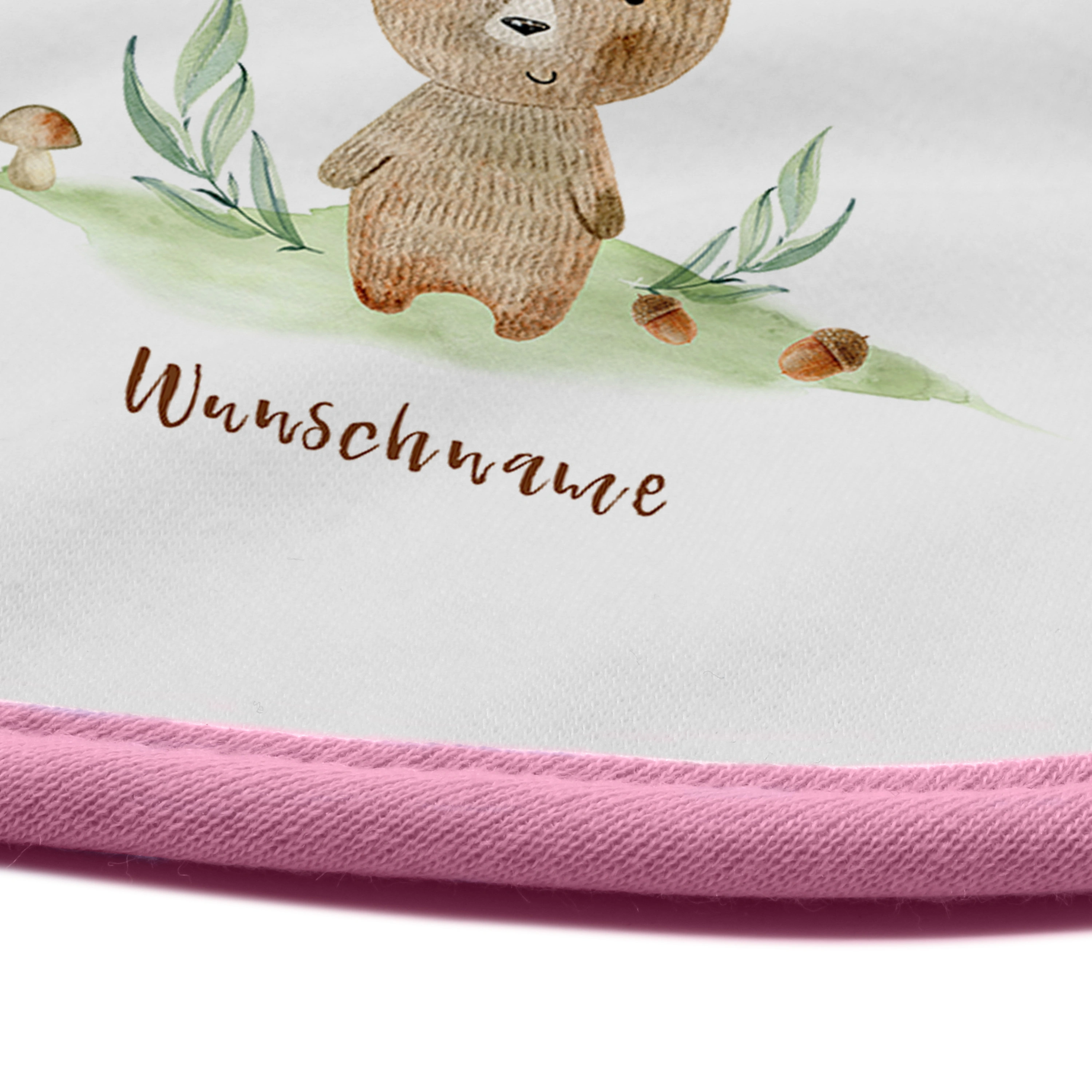 Baby-Lätzchen mit Namen, rosa (Motiv: Bär)