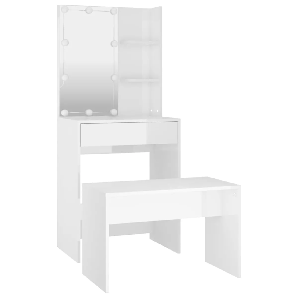vidaXL Ensemble de coiffeuse LED - Blanc brillant