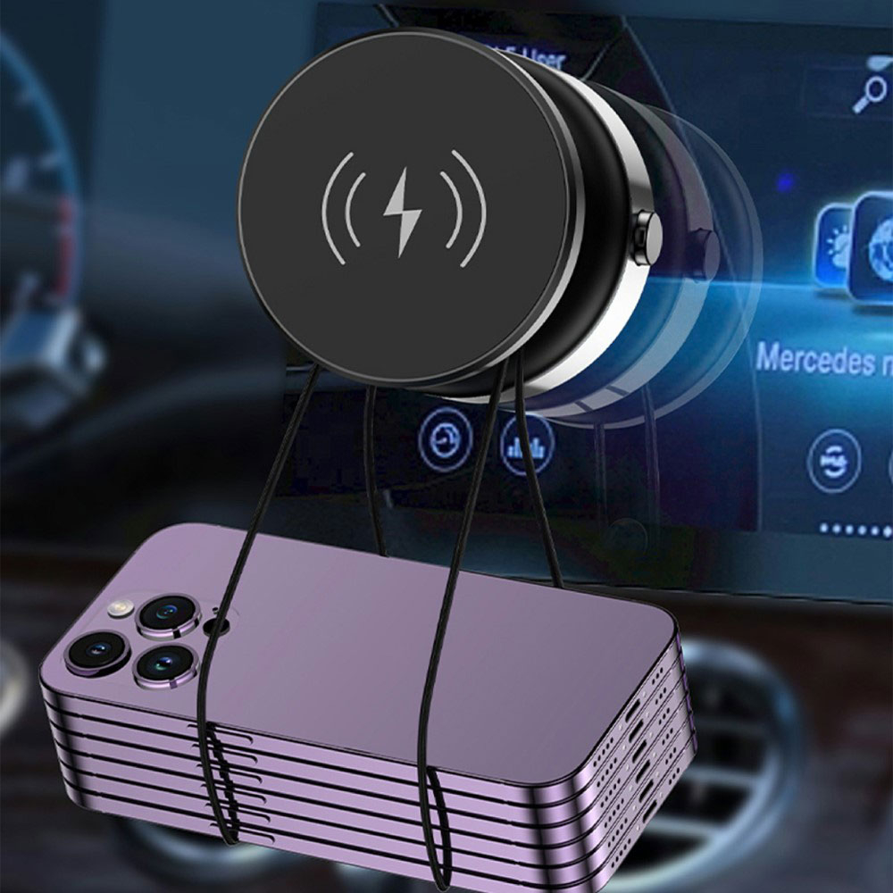 (15W) Dashboard MagSafe Auto KFZ Ladegerät Saugnapf Halterung mit Drehfunktion - Schwarz