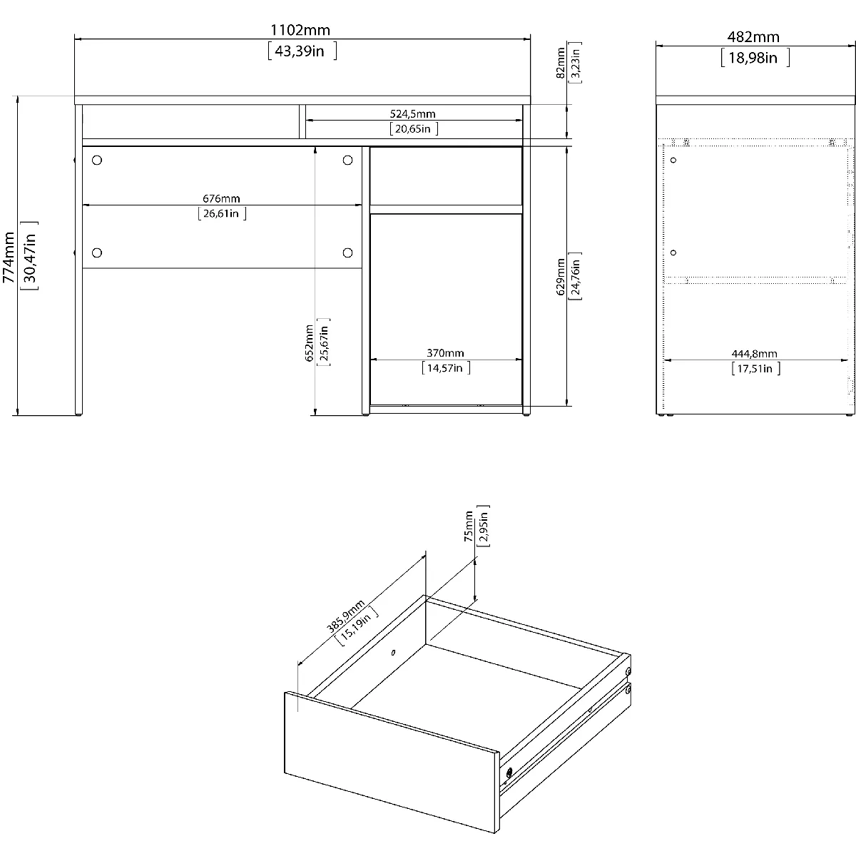Alter Bureau linéaire Blanc Brillant - 110 cm