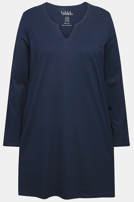 Longshirt, A-Linie, Tunika-Ausschnitt, Langarm