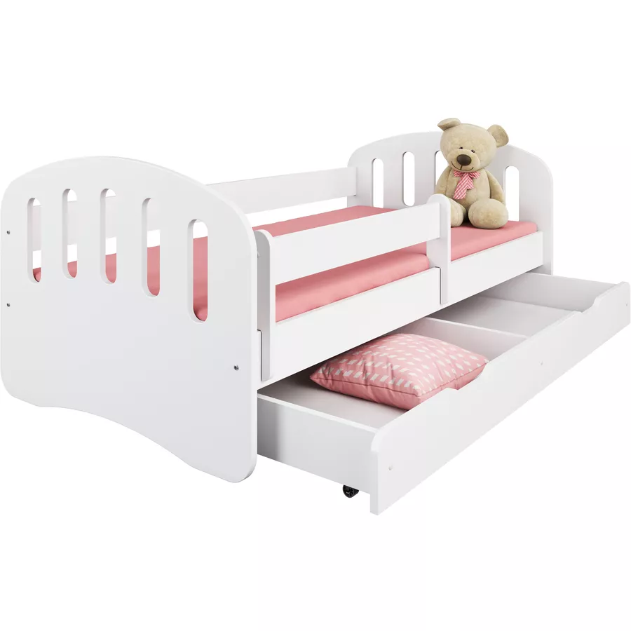 Kids Collective Kinderbett 80x160 | 80x180 mit Matratze, Rausfallschutz & Lattenrost weiß mit Schublade