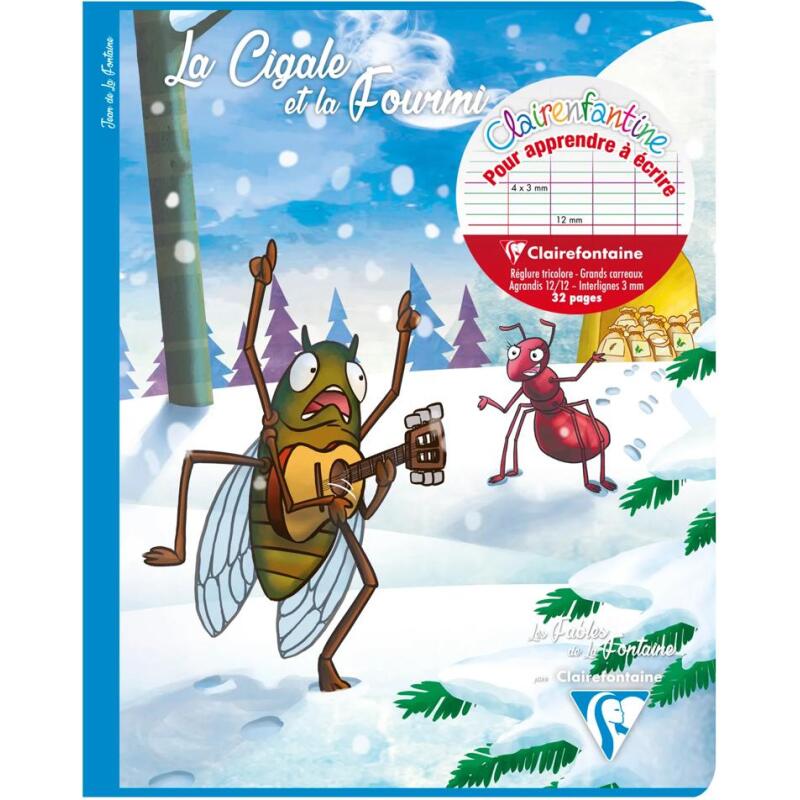 Les Fables de La Fontaine cahier d'écriture piqué 17x22cm 96 pages grands carreaux 3mm agrandi 12/12 6 fables assorties - Assortis