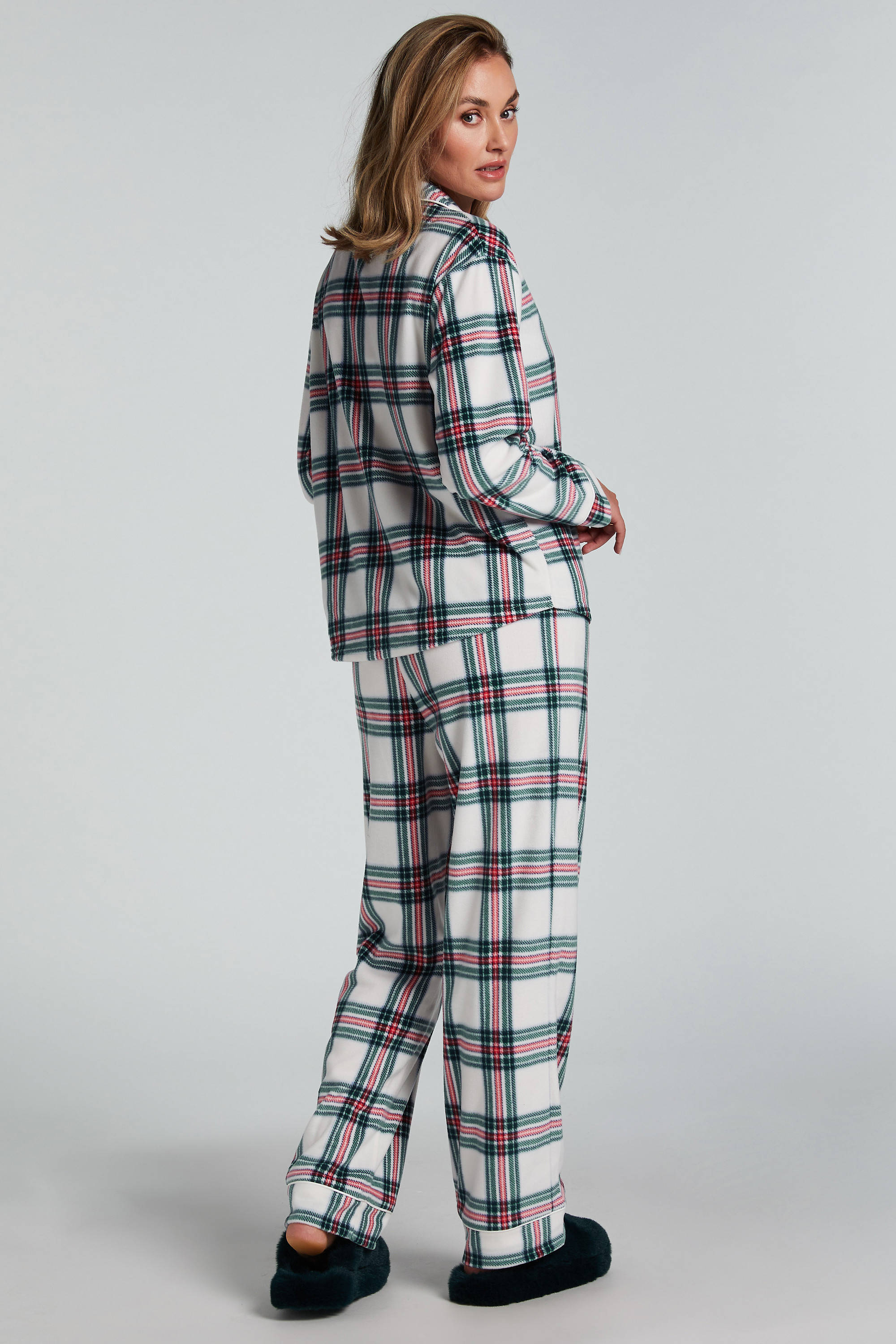 Hunkemöller fleece pyjama wit/rood/groen