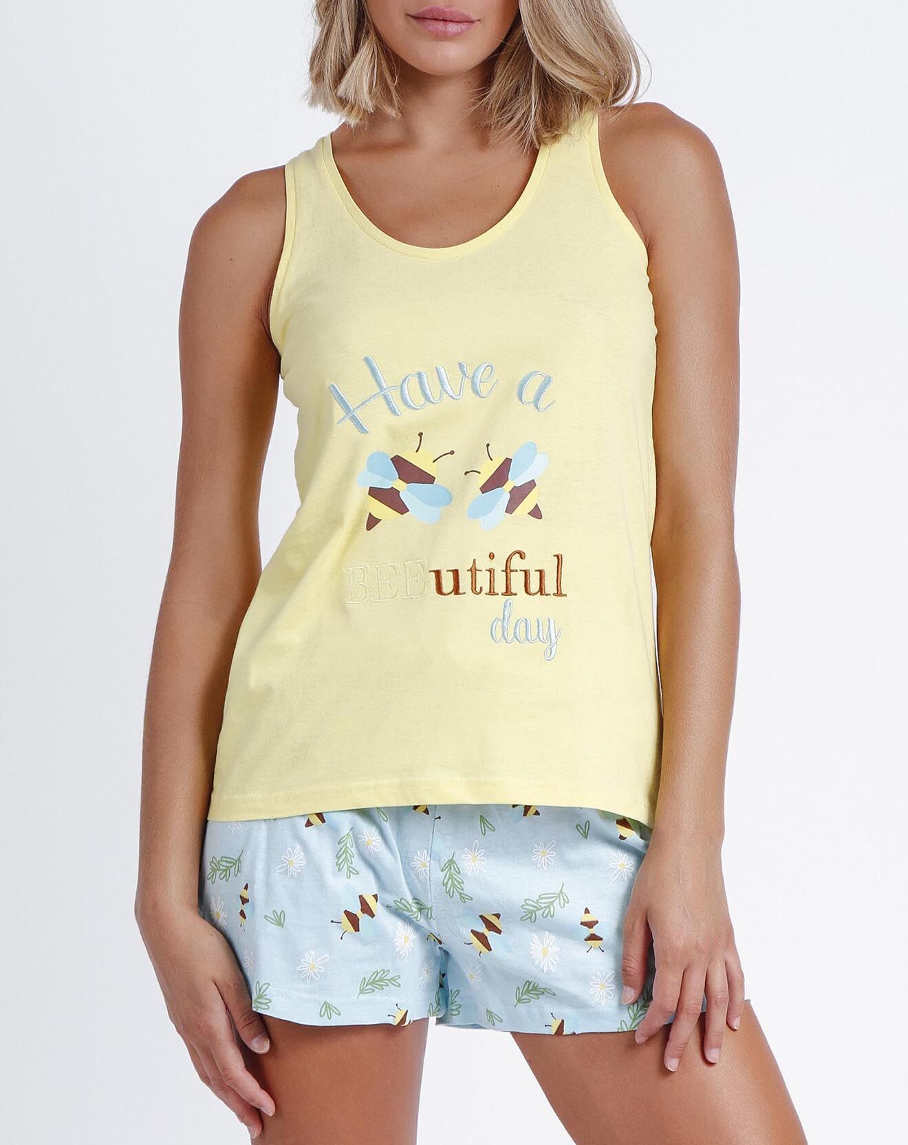 Admas Pyjama Débardeur & Short Héloïse jaune/bleu