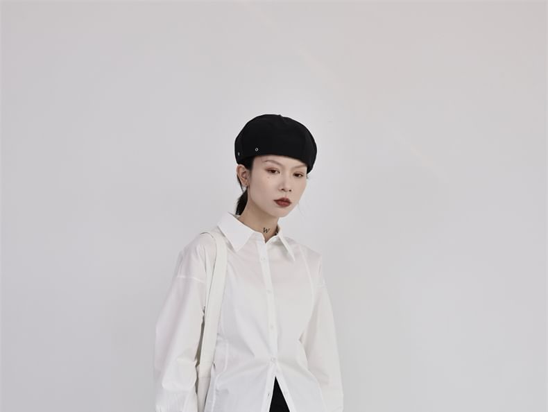 SIMPLE BLACK - Effen overhemd met lange mouwen en kraag