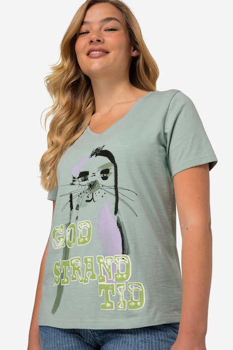 T-Shirt. Robbe, V-Ausschnitt, Halbarm