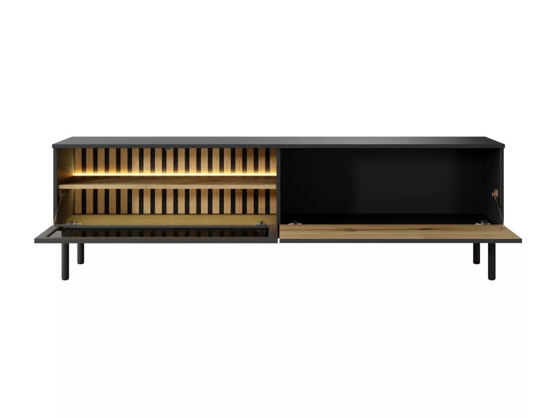 Meuble TV 2 portes avec LEDs - Naturel et noir - LABENIA