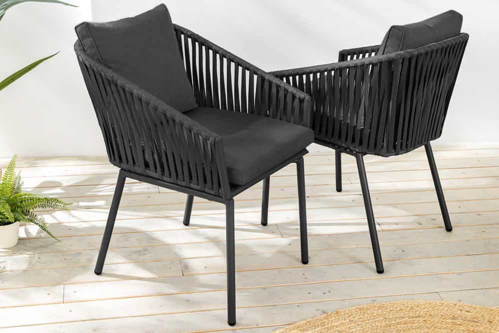 Moderner Stuhl ROPE anthrazit Metall Gartensessel inkl. Kissen In- und Outdoor