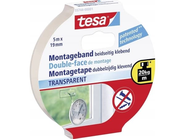 Tesa Powerbond - Dobbelsidig tape - 19 mm x 5 m - transparent