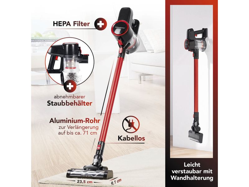 CLEANmaxx Akku-Hand- und Stielsauger Rot/Schwarz Akku-Zyklon-Staubsauger