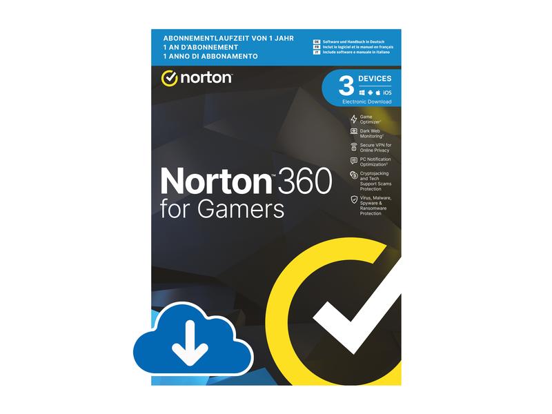 Norton Norton 360 for Gamers ESD, Vollversion, 3 PC, 1 Jahr Leistungsstarke Cybersicherheit für PC-Gamer.