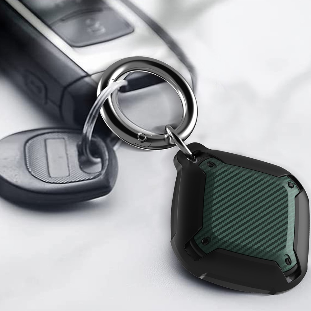 Apple AirTag Hybrid Hülle Schlüsselanhänger Carbon Fiber Look mit Karabinerhaken - Rot / Schwarz