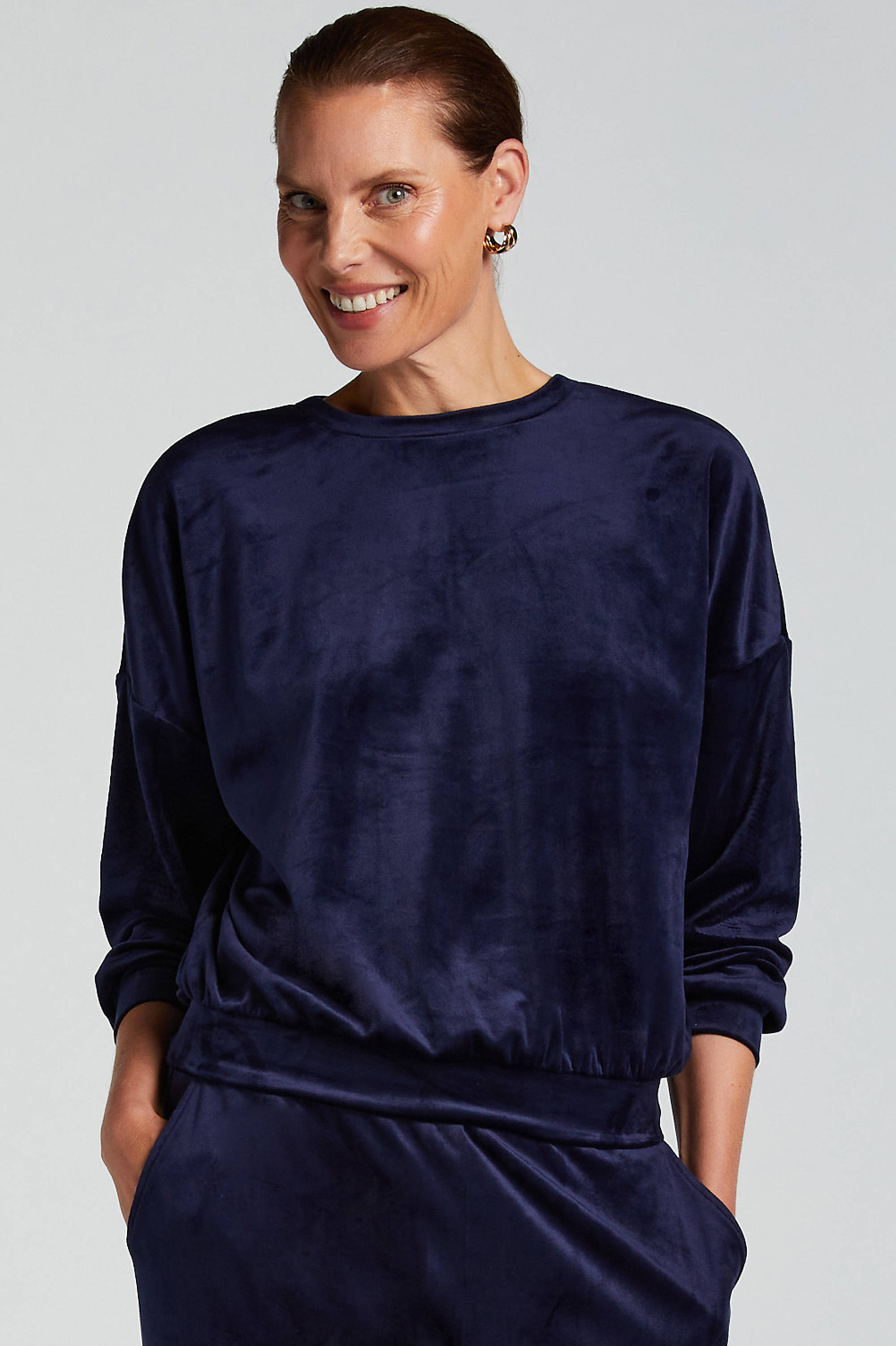 Hunkemöller fluwelen pyjamatop donkerblauw