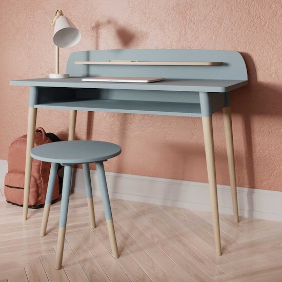 Firmiana Bureau Junior   Bleu Orage / Bois Naturel        de               CBA Meubles