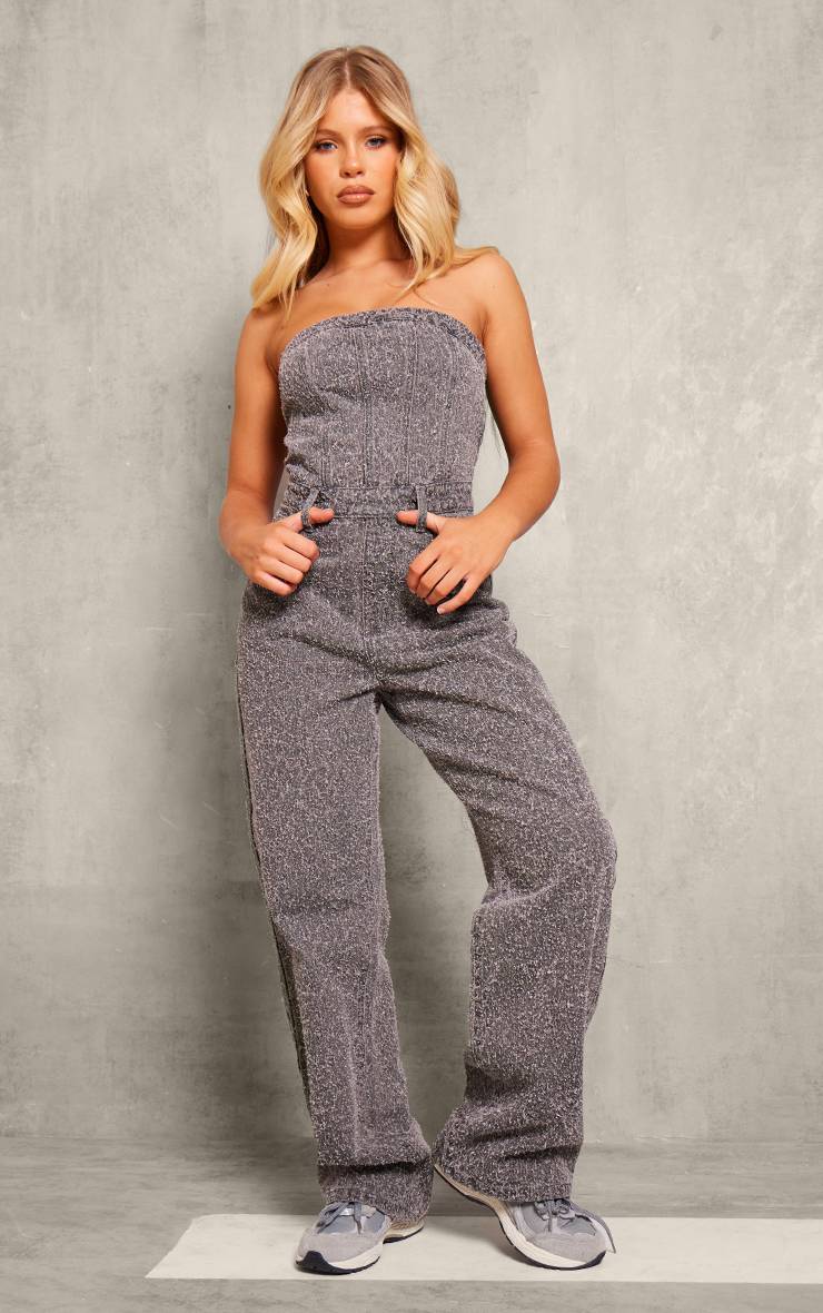 Gris Combinaison Jambe Droite À Corset En Tissu Bouclette