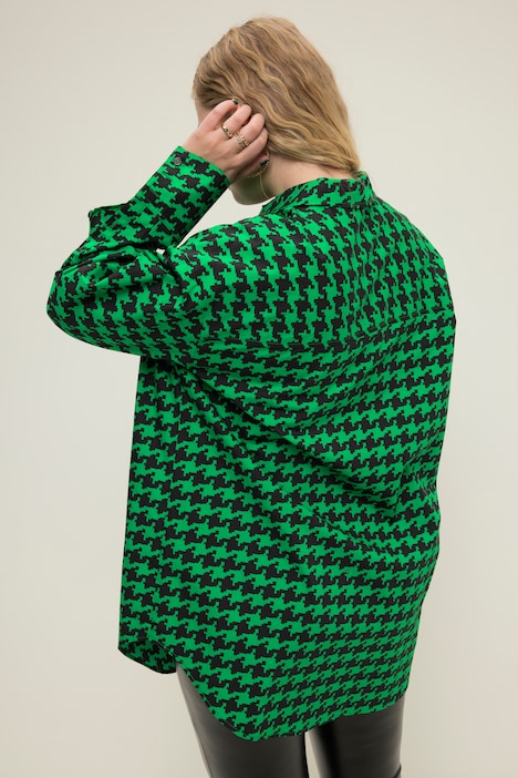 Hemdbluse, oversized, Hahnentritt, Knopfleiste, Hemdkragen