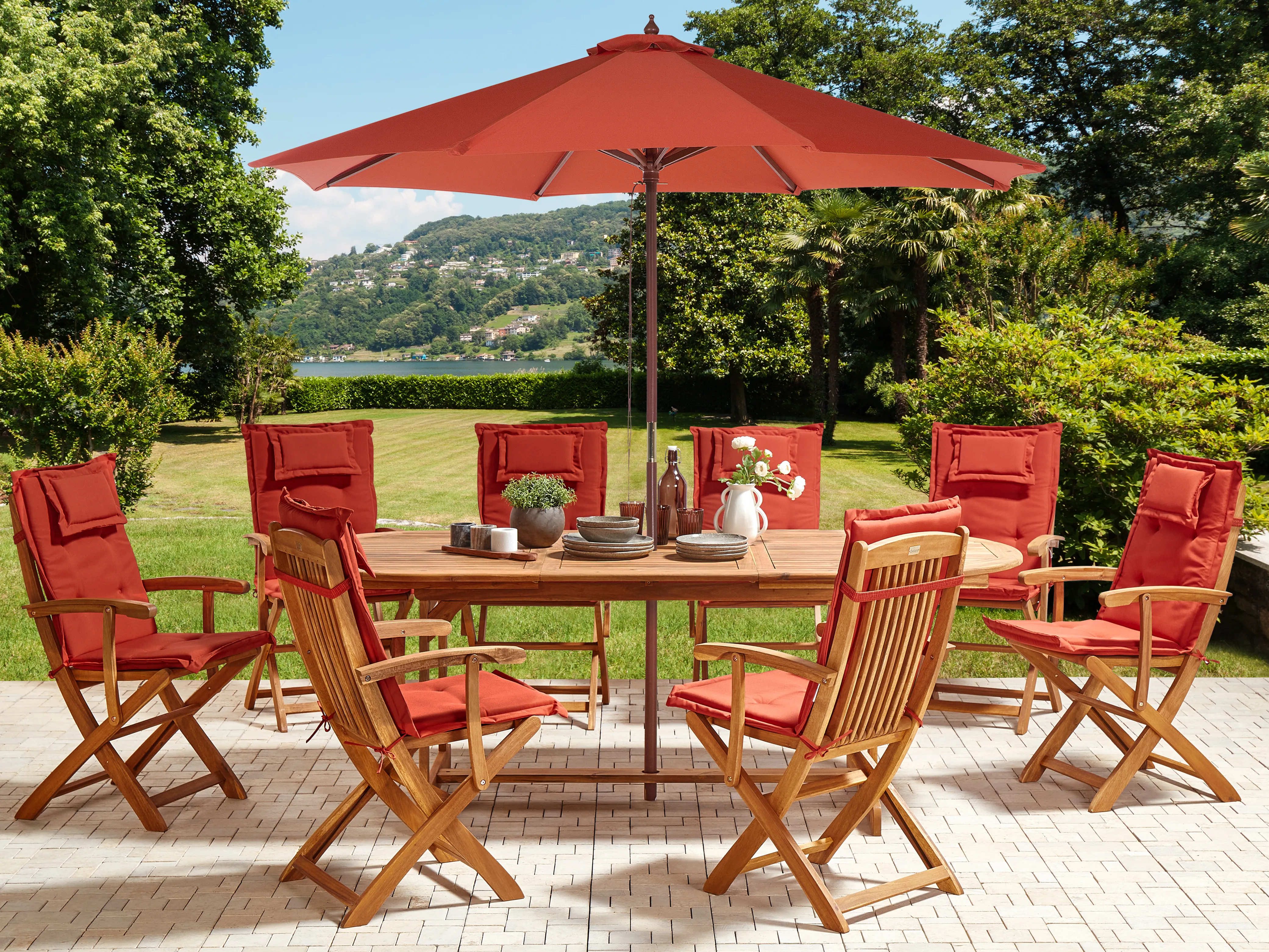Tuinset 8-zits MAUI II met parasol Acaciahout Donkerrood