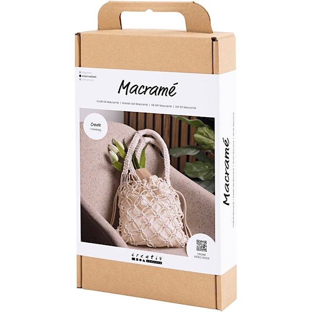 DIY Kit Makramé, Veske, hvit, 1 pk.