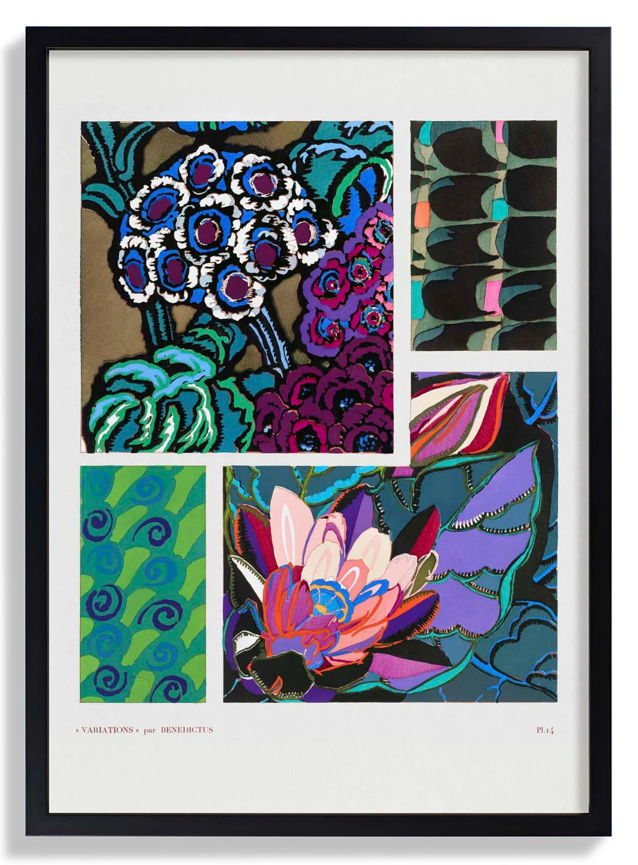 Vintage Florales Art-Déco-Muster, Variation 14 von Édouard Bénédictus