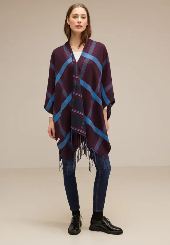 Cape mit Karo-Muster - deep blue