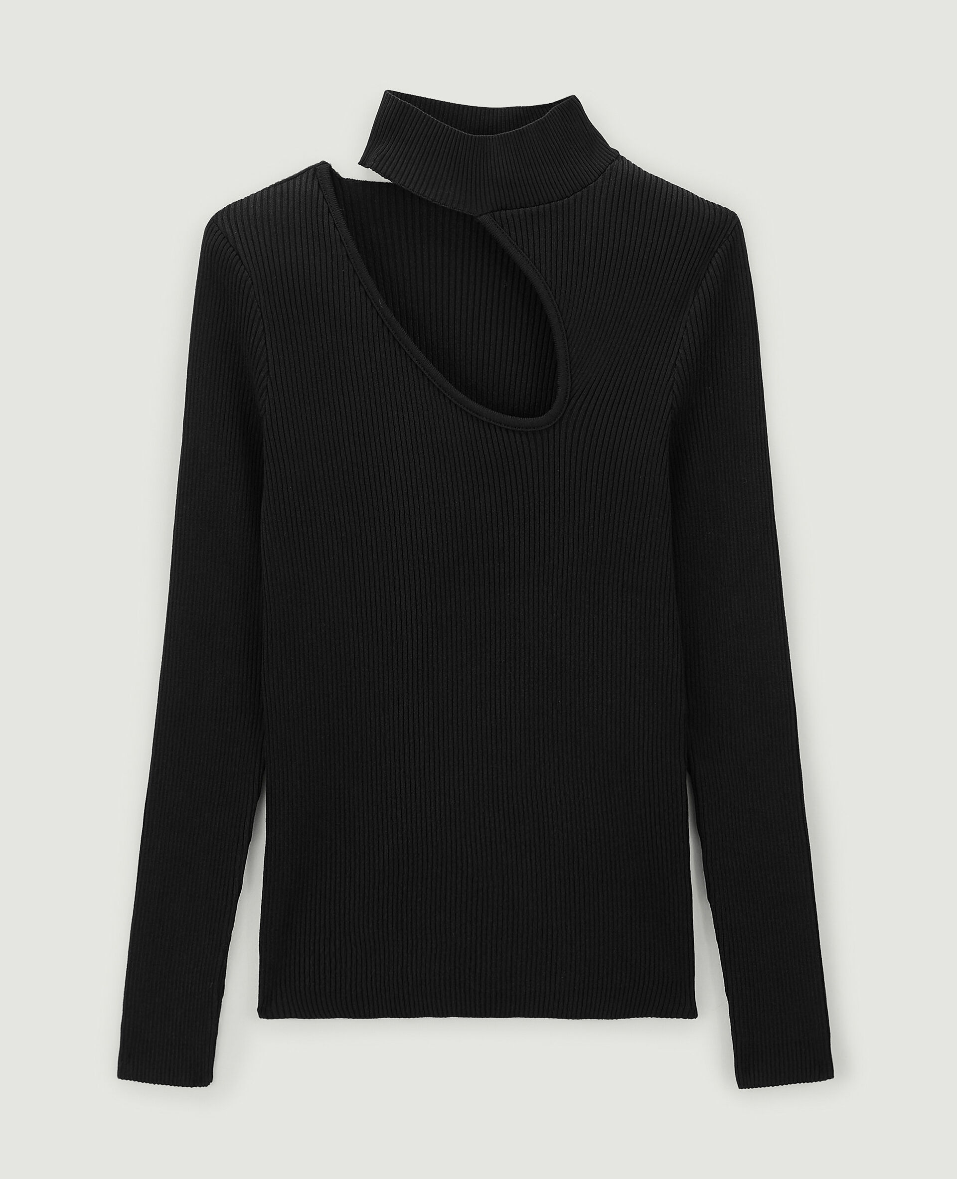 Top maille côtelée avec découpe - Noir