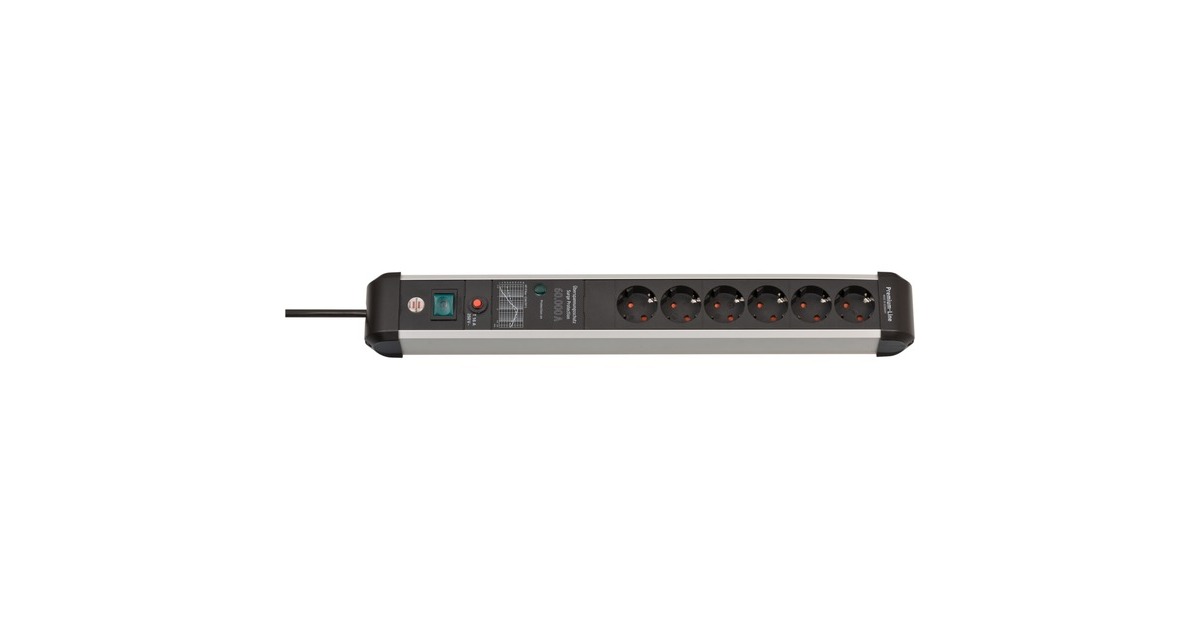 BrennenstuhlPremium-Protect-Line 6-voudig stekkerdoos  (Zwart/aluminium, 3 meter)