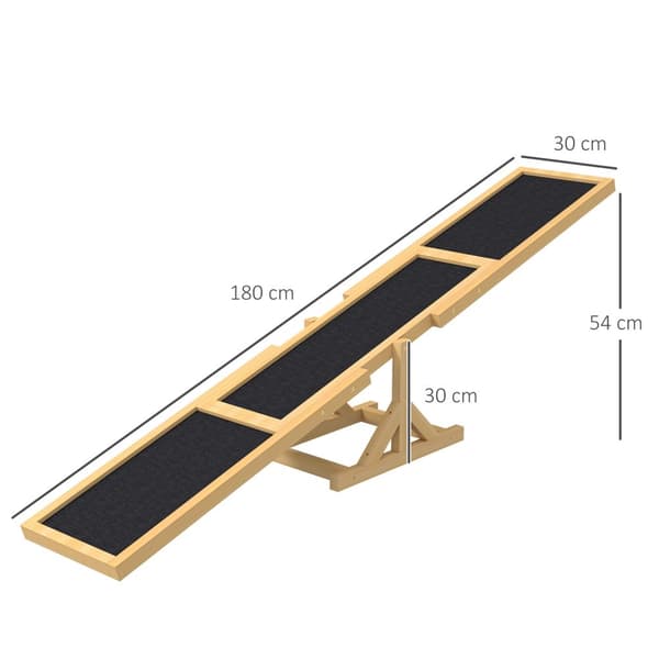 Hundevippe, hundeagility-vippe laget av tre, sklisikker hundeagilityrampe for hunder under 30 kg, for balanse, 180 x 30 x 30 cm gul