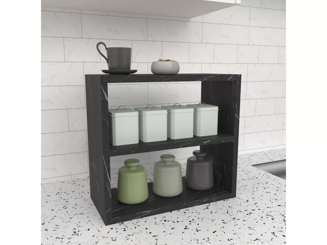 Étagère de cuisine Hjo autoportante à 2 niveaux 40 x 43,5 x 20 cm marbre noir [en.casa]