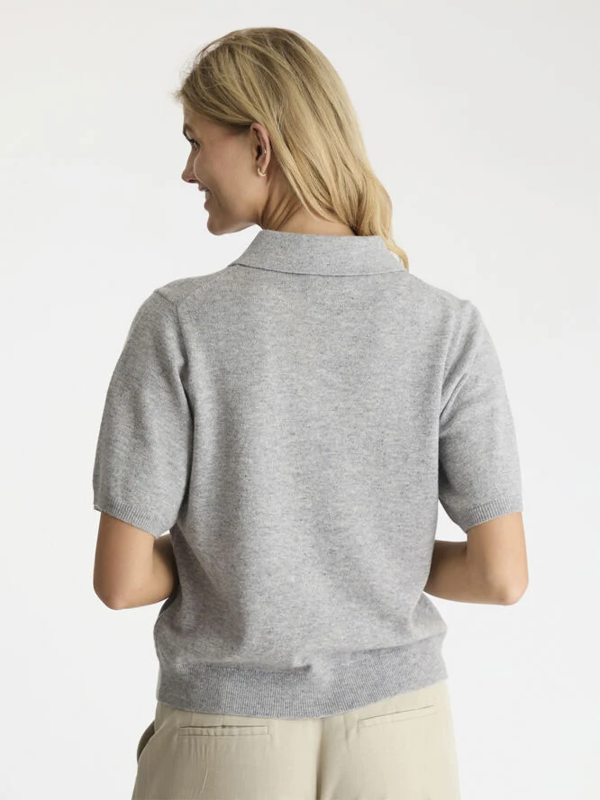 Neo Noir Gracie Knit Polo Tee Light grey melange