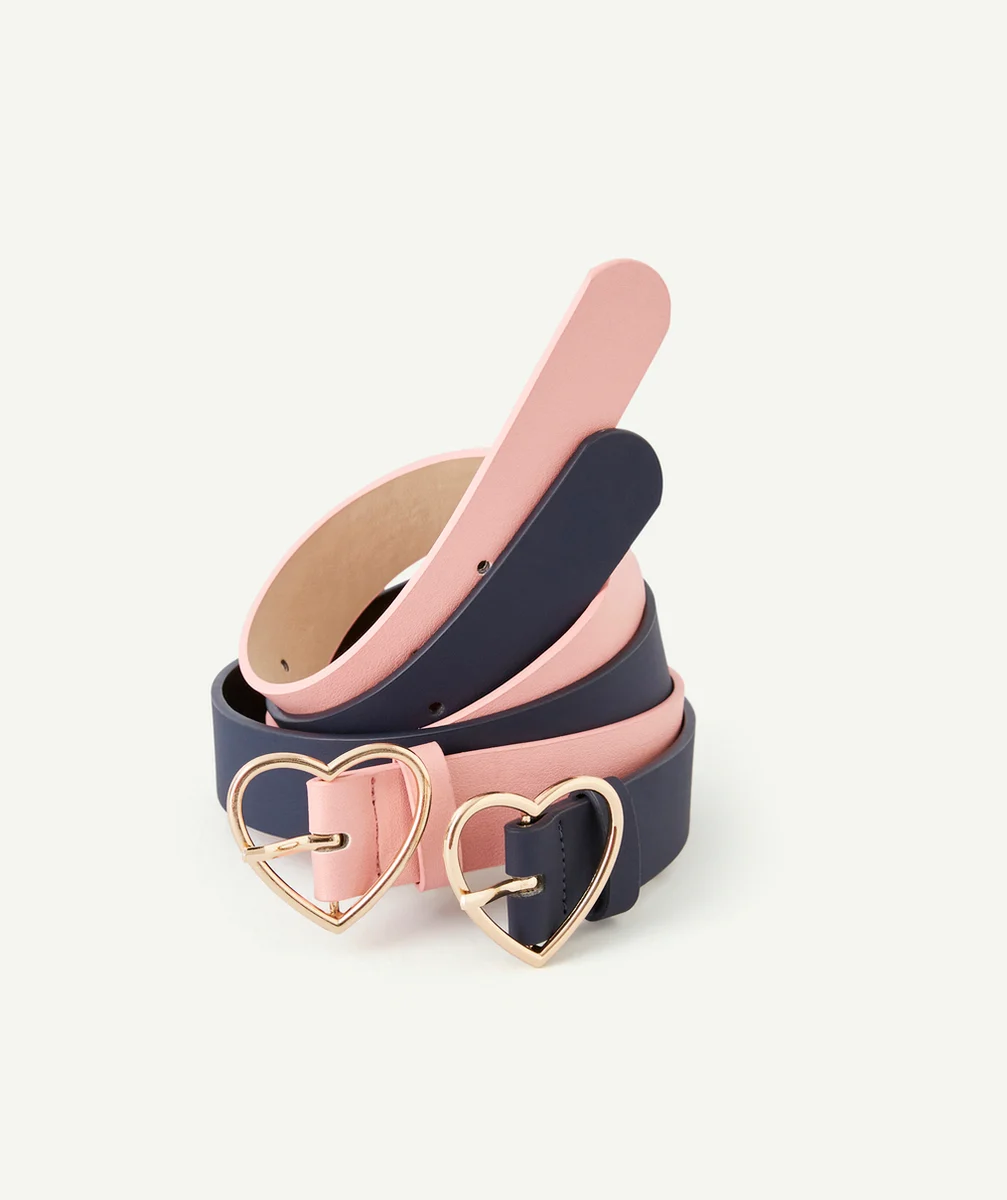 LOT DE 2 CEINTURES FILLE ROSE ET BLEU MARINE BOUCLES COEURS