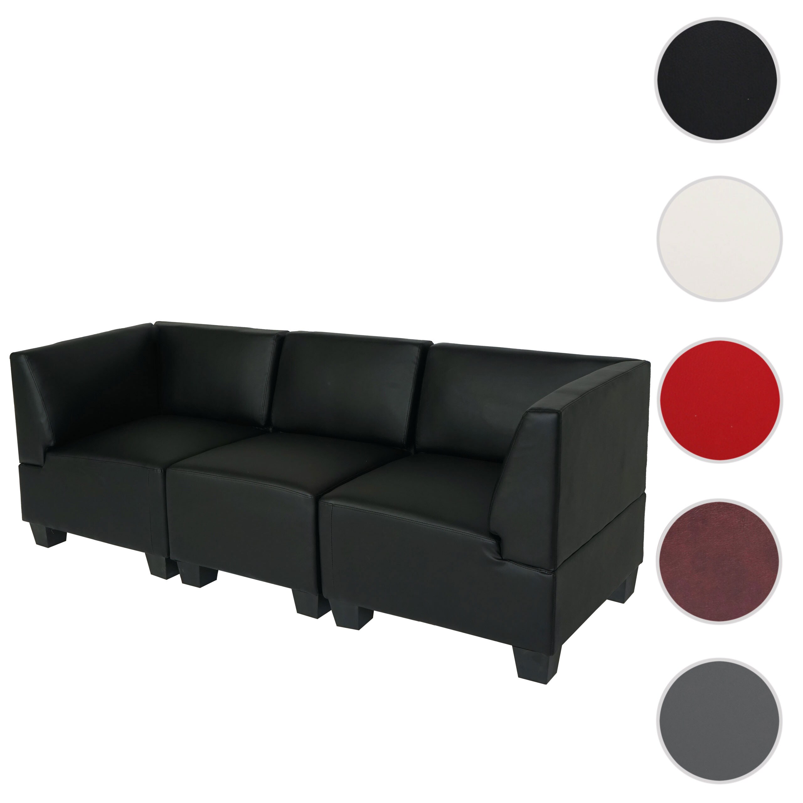 Modular 3-Sitzer Sofa Couch Moncalieri, Kunstleder ~ schwarz, hohe Armlehnen