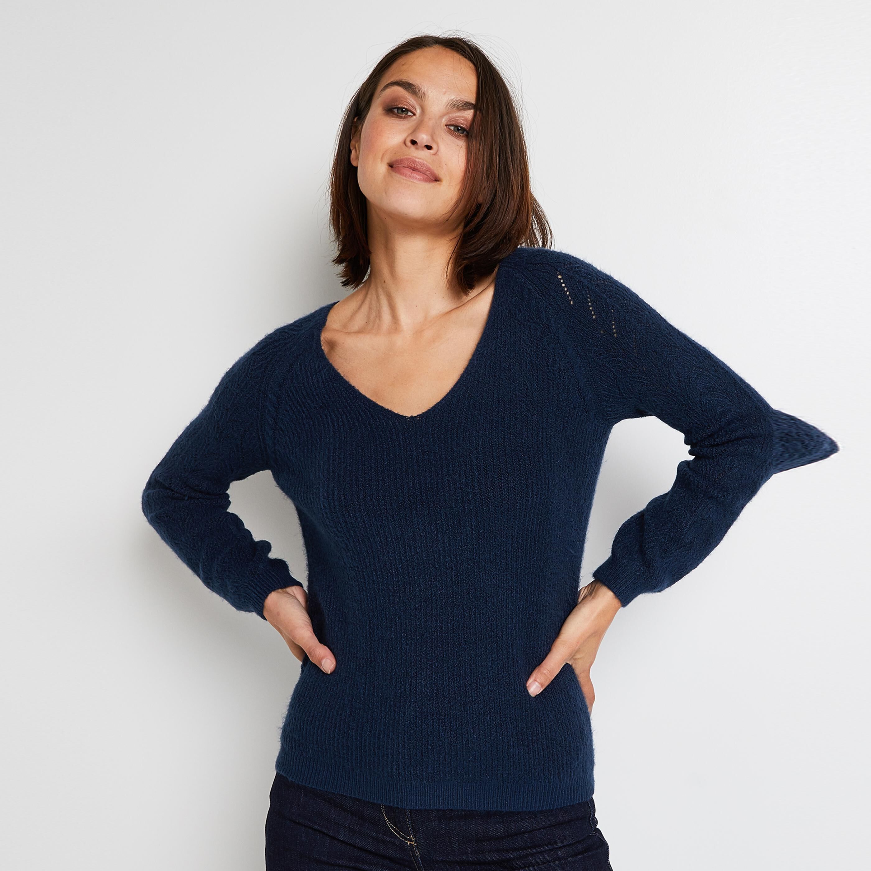 Pull avec manches ajourées femme - MARINE