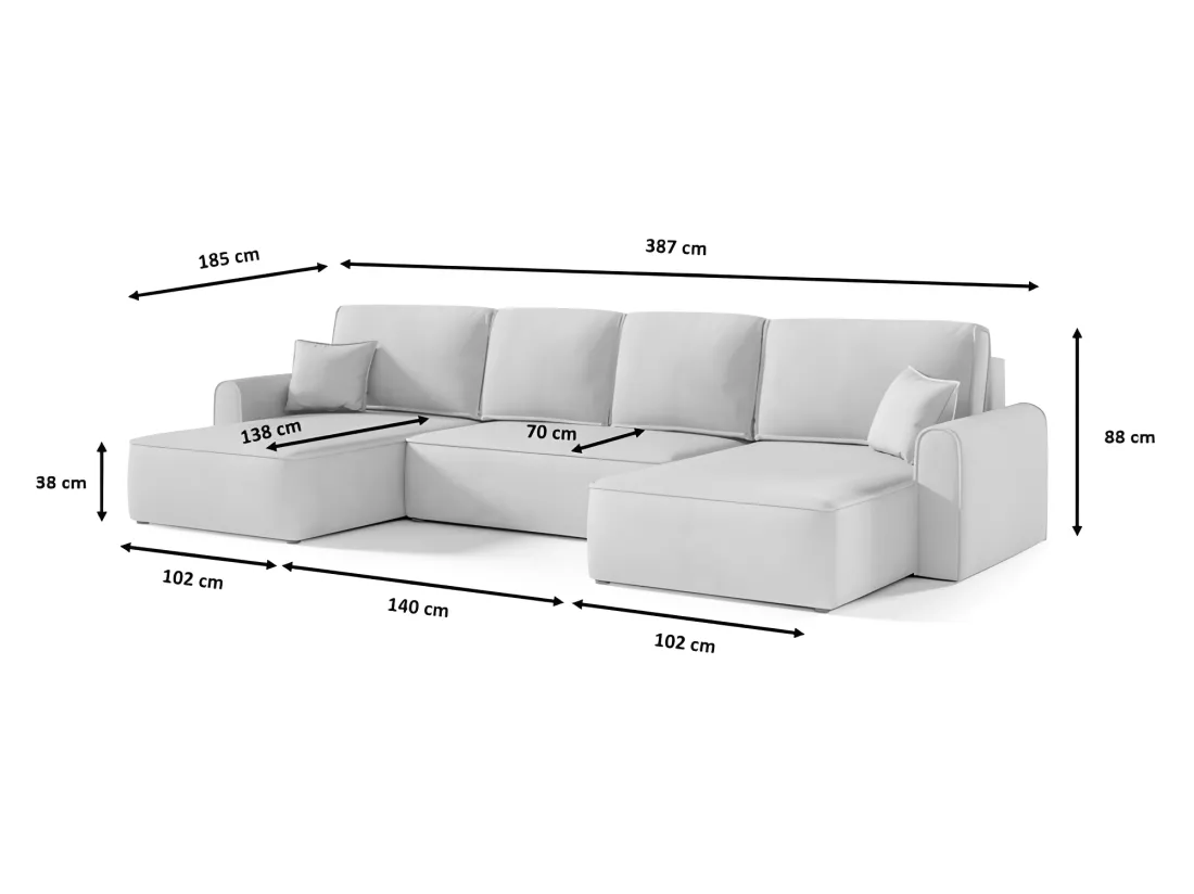 Canapé d'angle panoramique convertible LORIO en tissu aspect velours gris