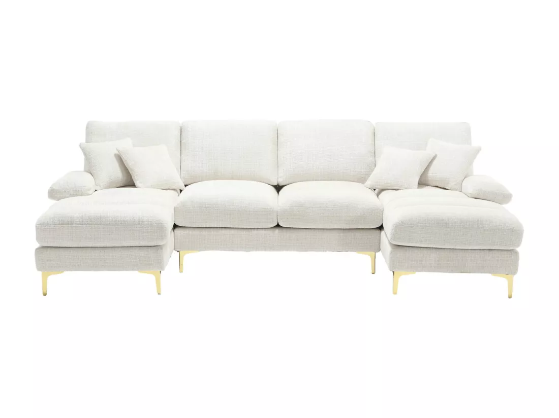 Canapé d'angle 4 places, 272x136x88cm,Grand canapé en forme de U, moderne, en tissu chenille, beige