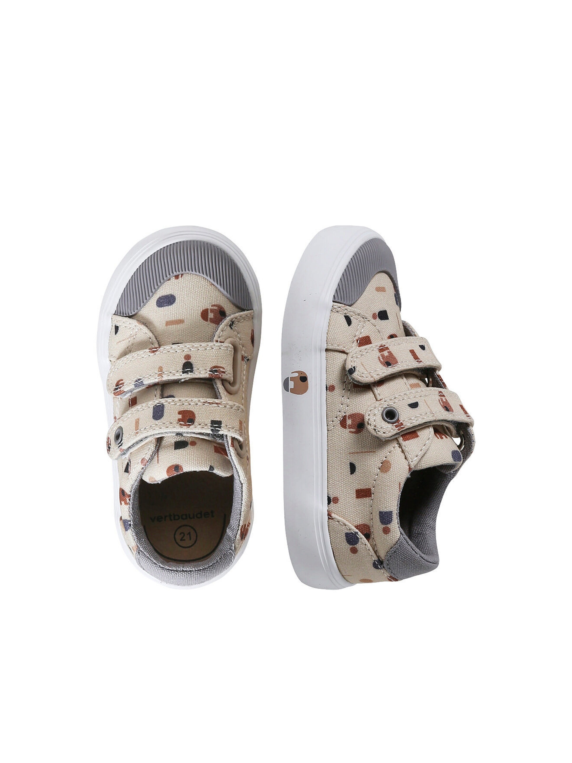 Vertbaudet Baby Stoffsneakers mit Klettriemchen beige bedruckt