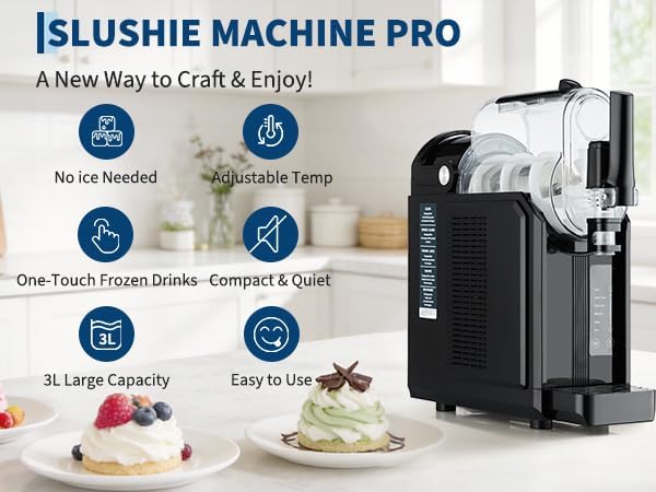 Slush Maschine für Zuhause 3,0L, 5-in-1 Eismaschine für Slushies, Cocktails, Milchshakes, Frappé & Frozen Drinks | 15-40 Min. Herstellzeit | Manuelle Temperaturkontrolle | Auto-Clean