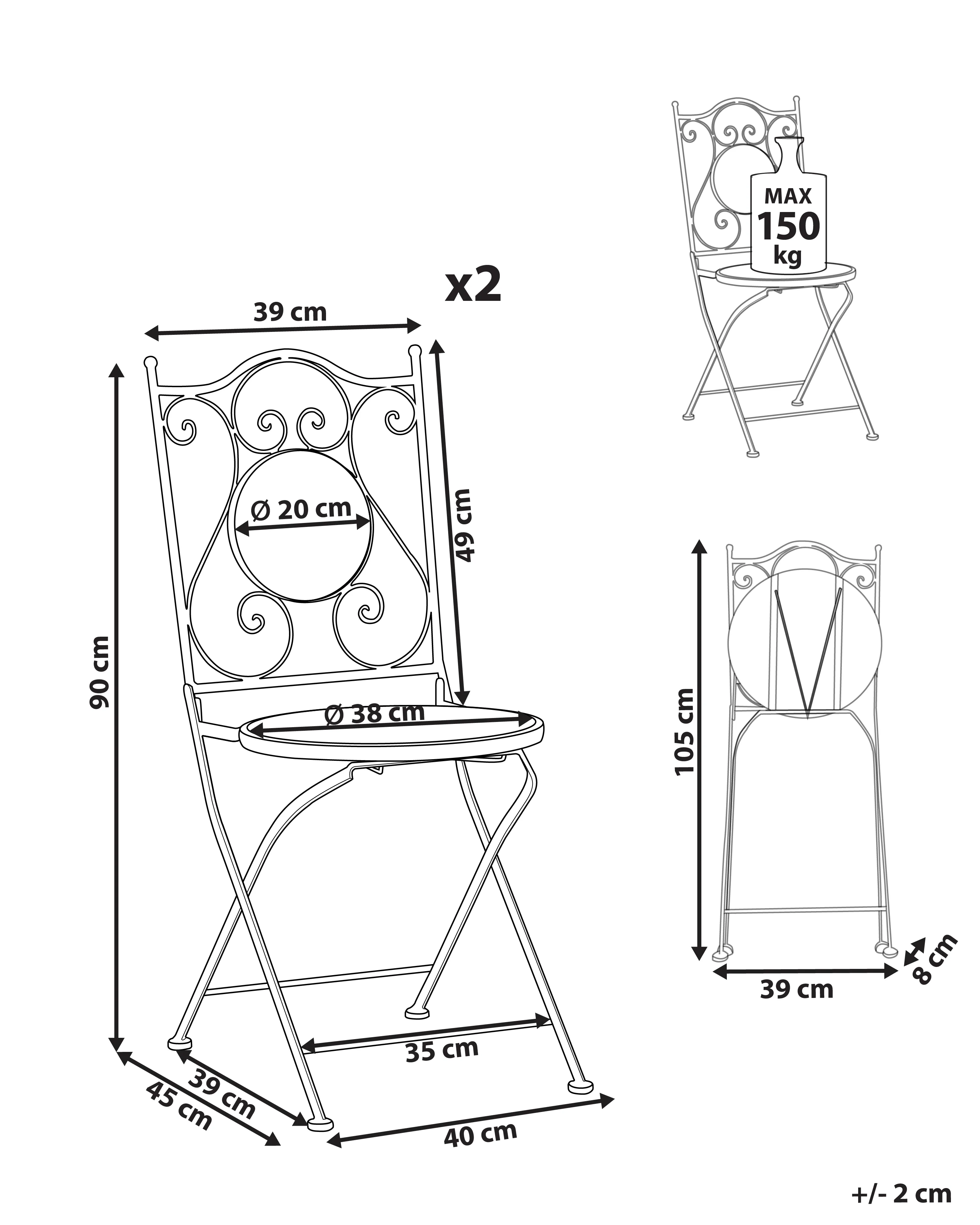 Set van 2 tuinstoelen COMISO inklapbaar Metaal Zwart/wit