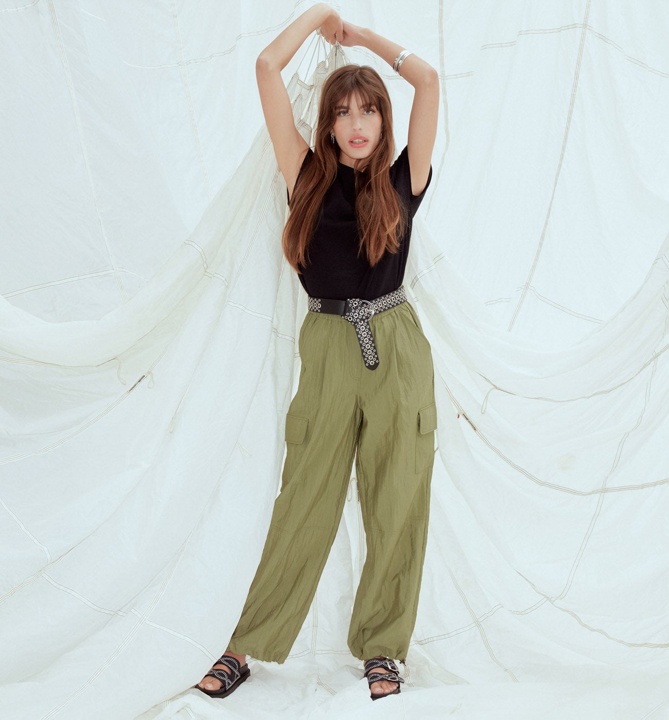 Pantalon parachute Femme - Kaki