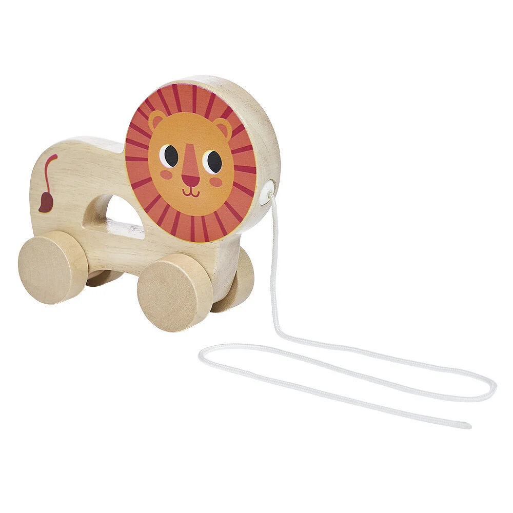 Lion à tirer en bois