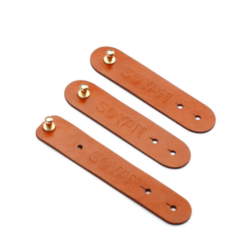 (3-tlg. Set) Leder Kabel Organizer Kabelbinder - Braun