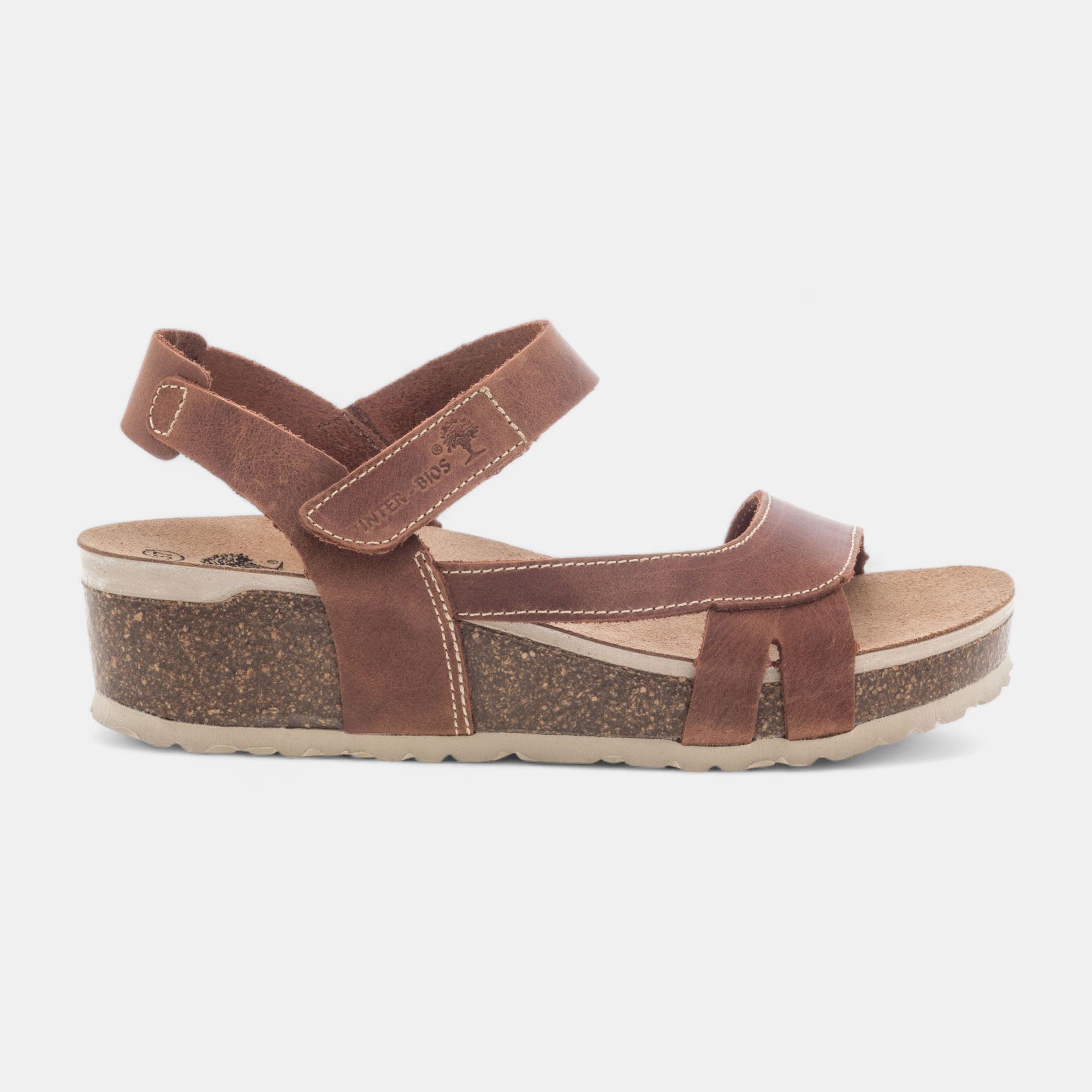 Mules semelle liège à talon compensé Femme en cuir marron