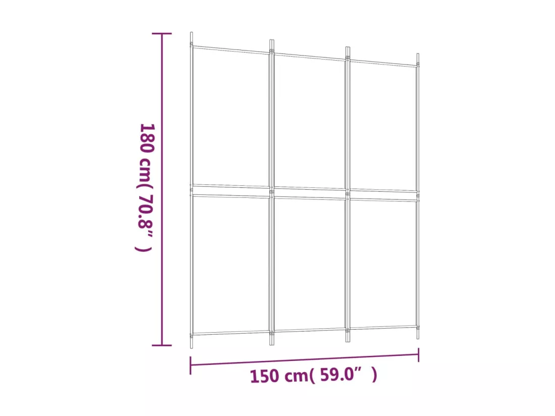 Cloison de séparation 3 panneaux Blanc 150x180 cm Tissu
