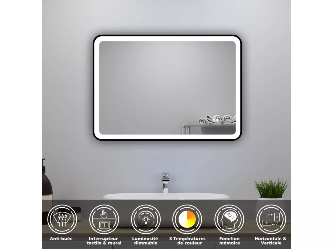 Meuble Salle de Bain 60cm avec colonne + miroir lumineux 3 couleurs Anthracite