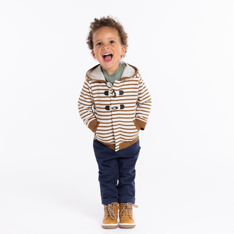 Sweat zippé à capuche molleton rayé marron bébé garçon Marron