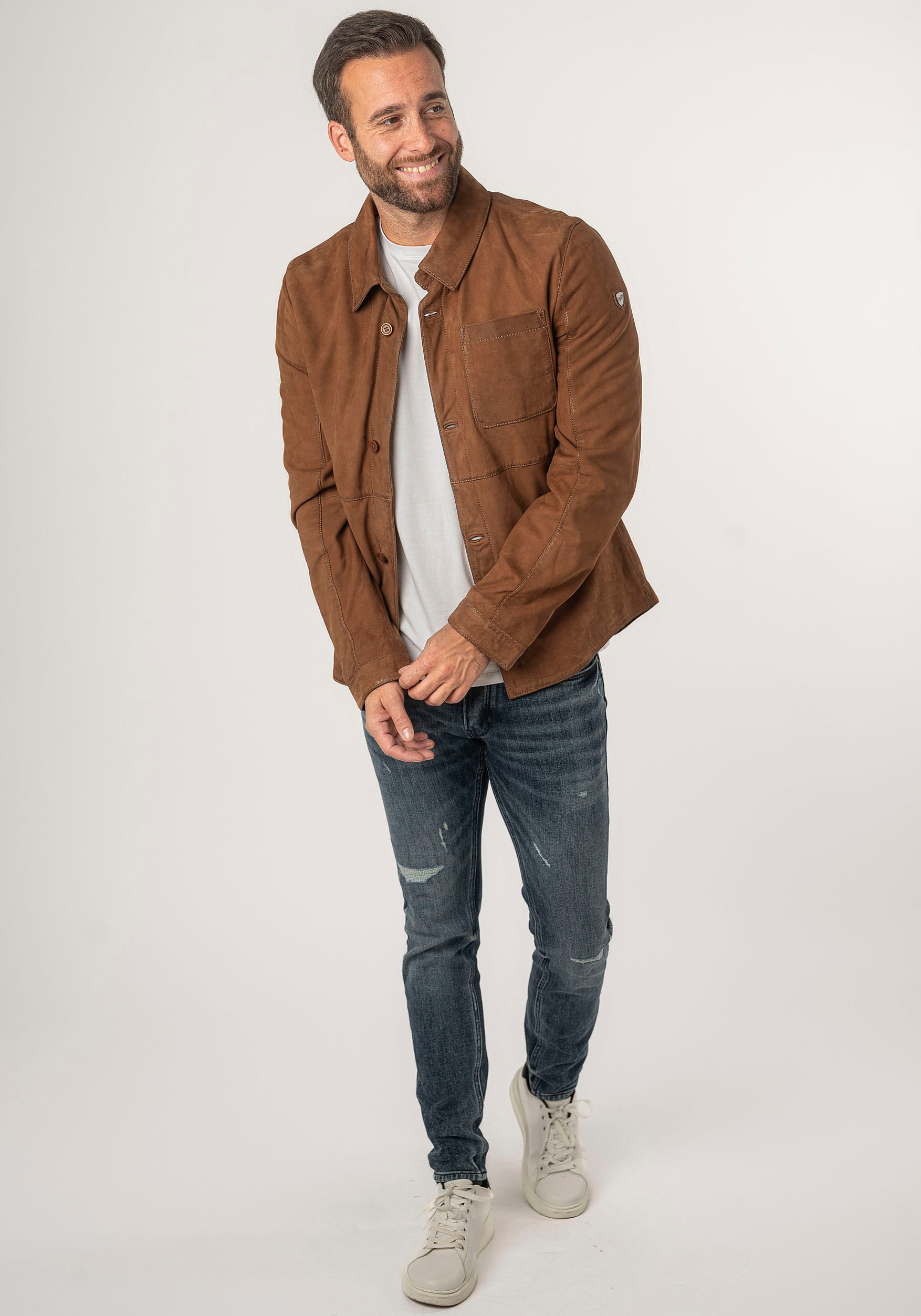 Mauritius Lederjacke »MMJemmo« mit Hemdblusenkragen, Knopfleiste