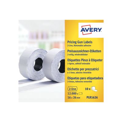 Avery - 10 rouleaux de 1200 étiquettes amovibles pour étiqueteuse 2 lignes - 16 x 26 mm - Blanc